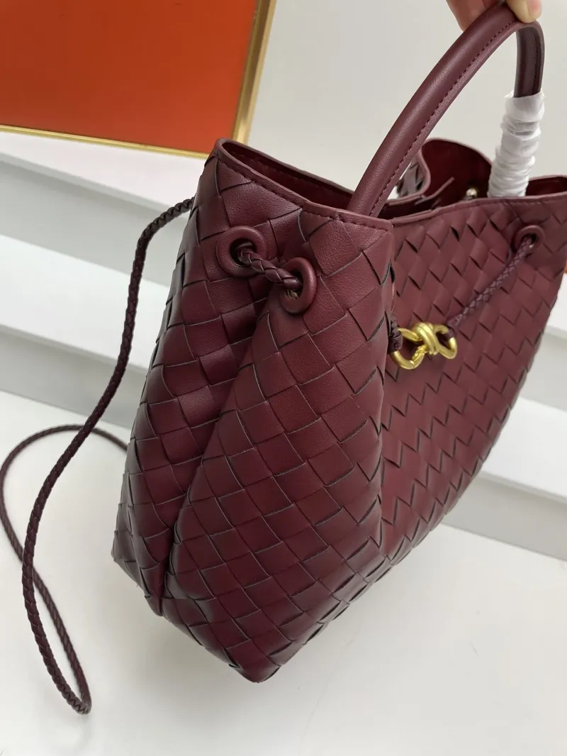 BV Woven Leather Shoulder Tote Bag S05022 Burgundy - Image 4