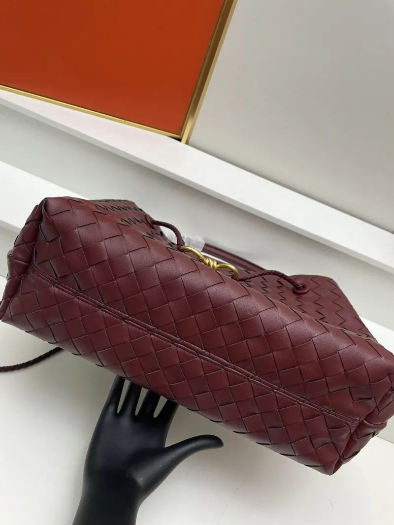 BV Woven Leather Shoulder Tote Bag S05022 Burgundy - Image 6