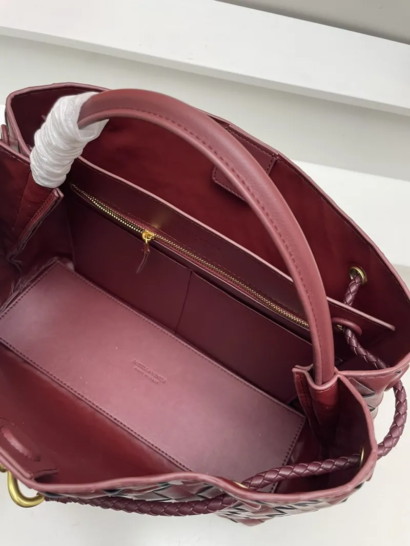 BV Woven Leather Shoulder Tote Bag S05022 Burgundy - Image 7