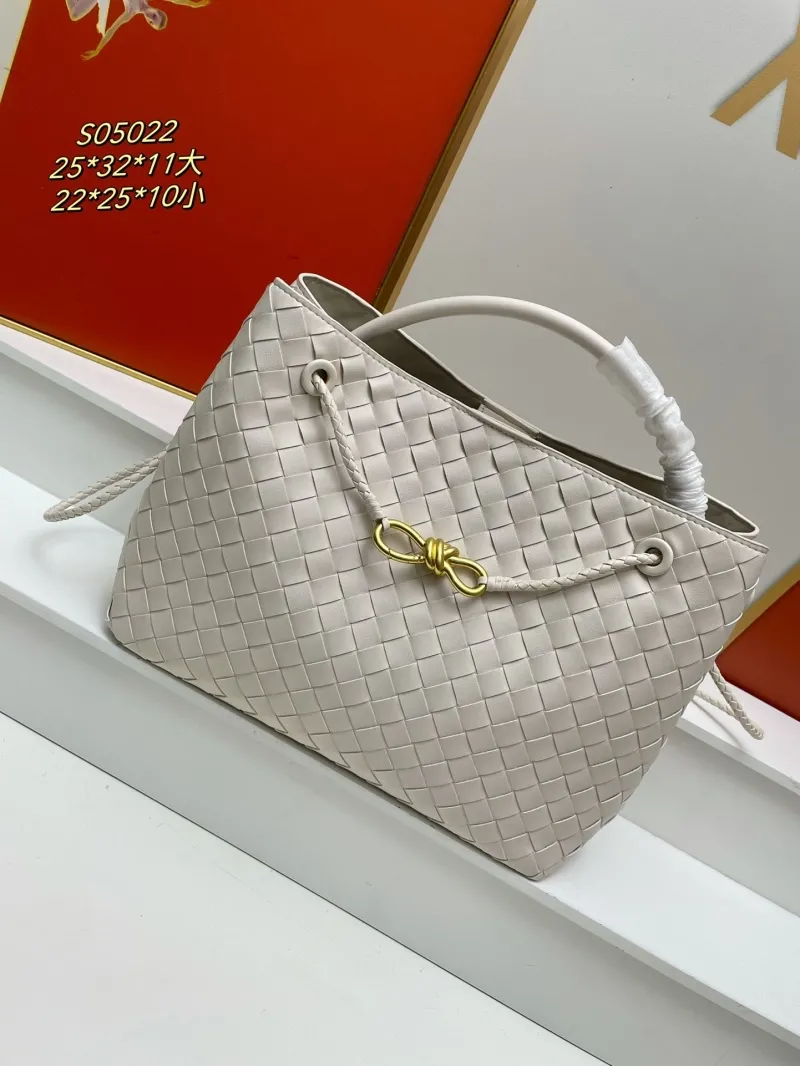 BV Woven Leather Tote Bag S05022 Cream Large Small