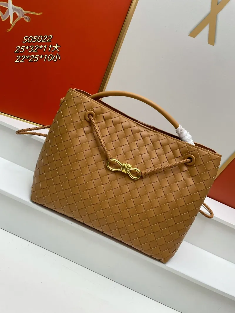 BV Woven Leather Tote Bag S05022 Tan Large Small