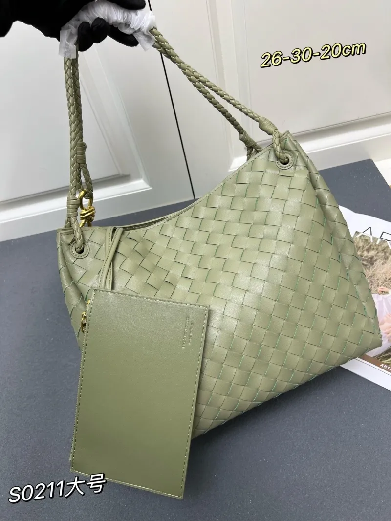 Bottega Veneta Large Olive Green Woven Shoulder Bag S0211 - Image 3