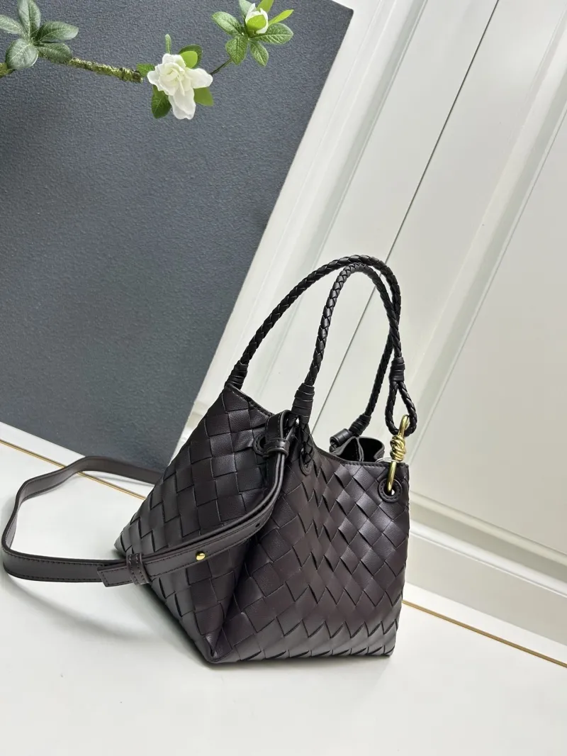 BV Dark Brown Woven Leather Shoulder Bag S0211 - Image 3