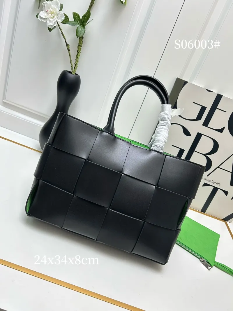 Alternative view of BV S06003 Black Woven Leather Tote Bag with Pouch