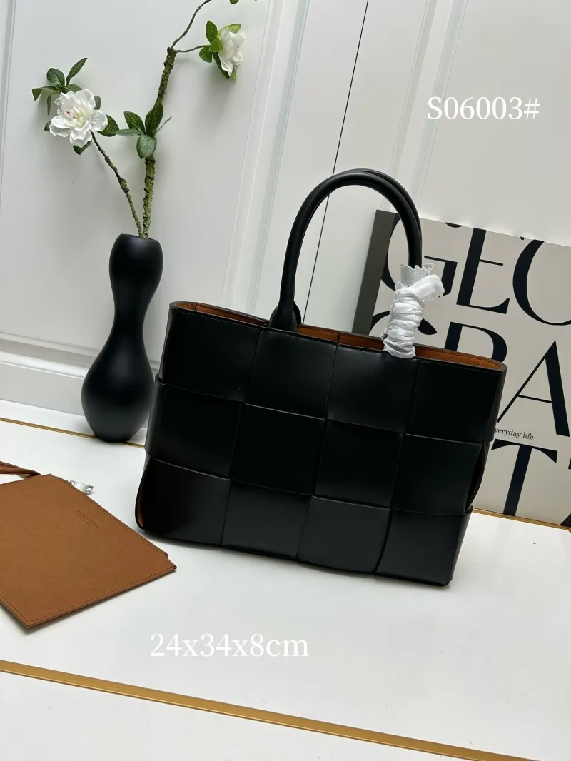 BV Black Woven Leather Tote Bag S06003 24x34x8cm