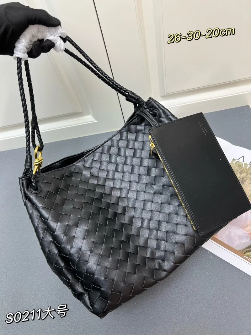 BV Black Woven Large Shoulder Bag S0211 with Pouch