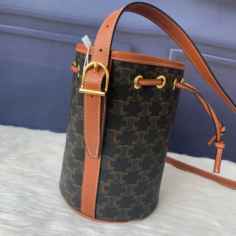 Celine Monogram Canvas Crossbody Bucket Bag - Image 5