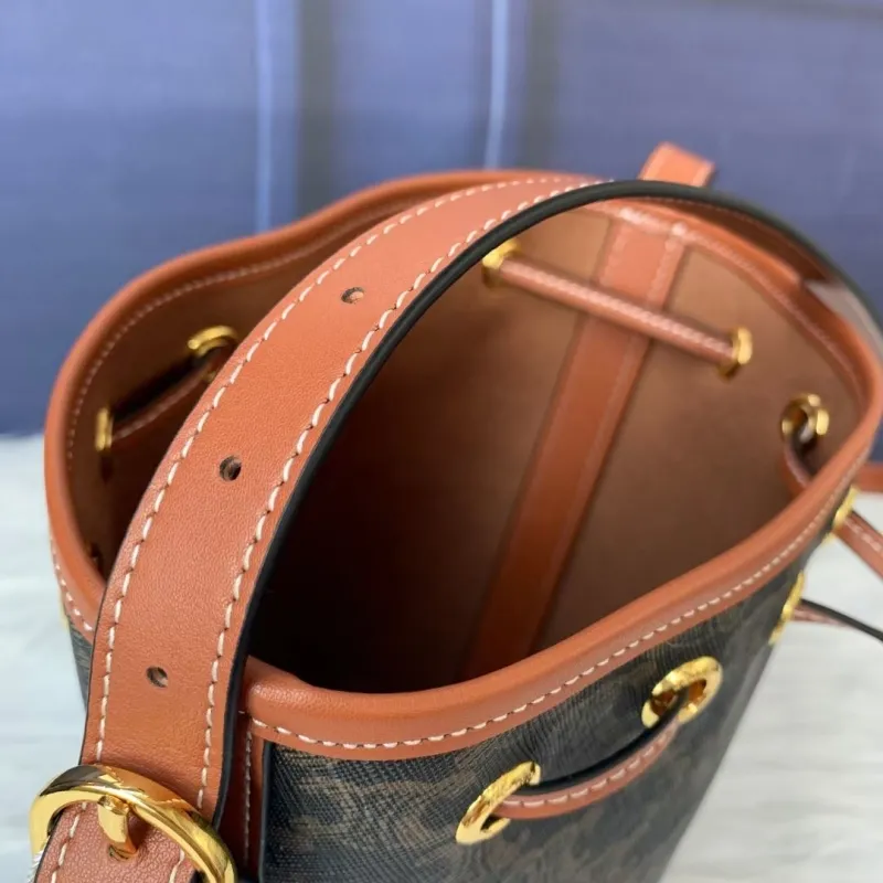 Celine Monogram Canvas Crossbody Bucket Bag - Image 8