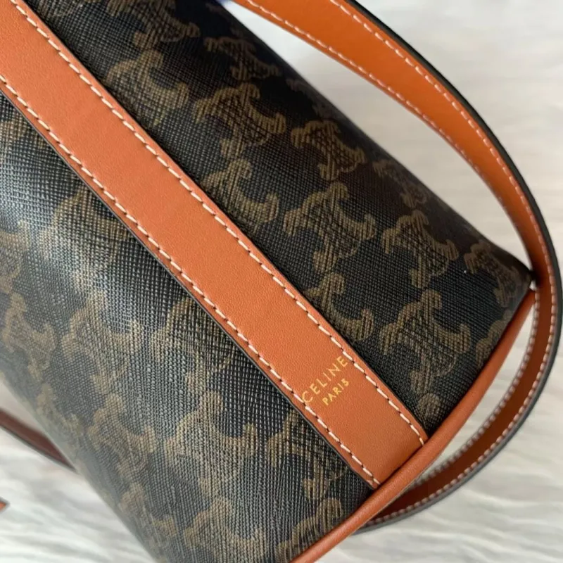Celine Monogram Canvas Crossbody Bucket Bag - Image 9