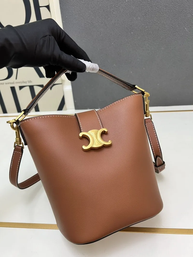 Celine Brown Leather Bucket Bag TT116613 Size 28-24-16 - Image 3