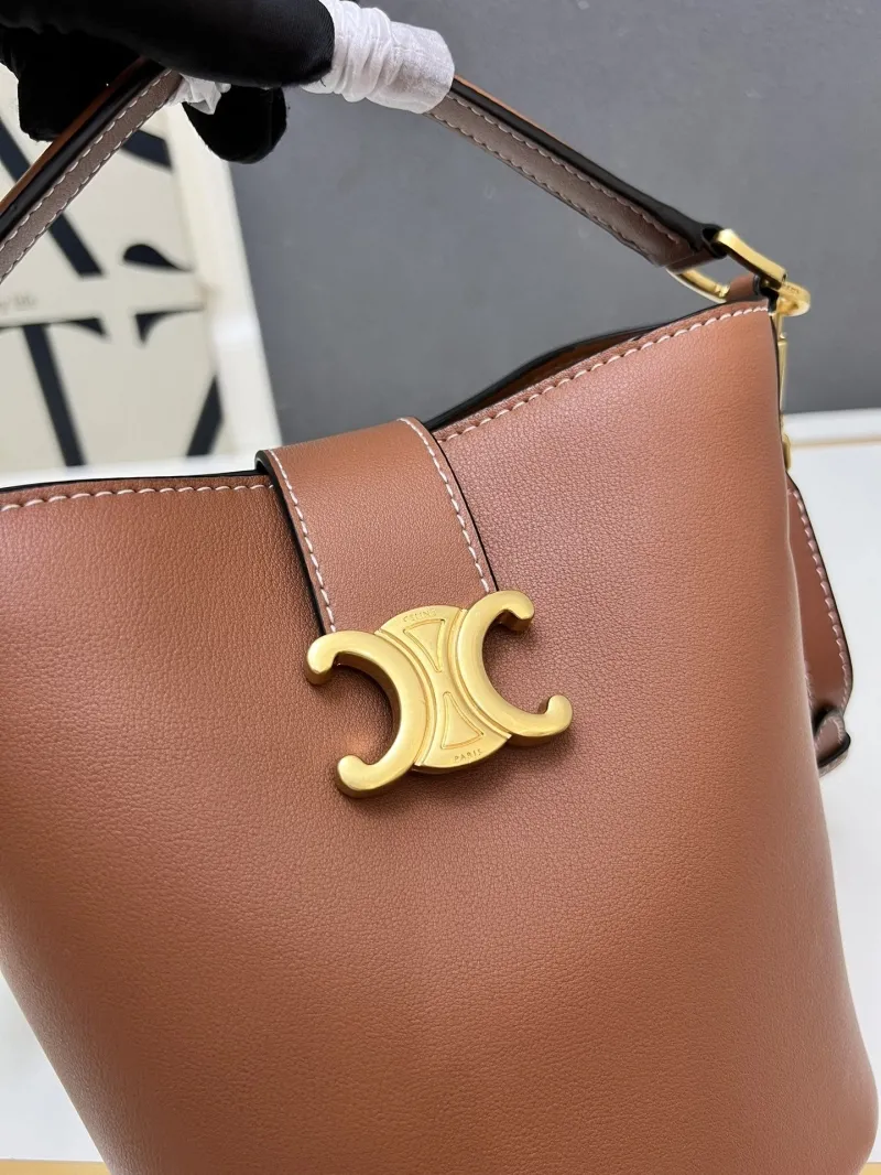Celine Brown Leather Bucket Bag TT116613 Size 28-24-16 - Image 5