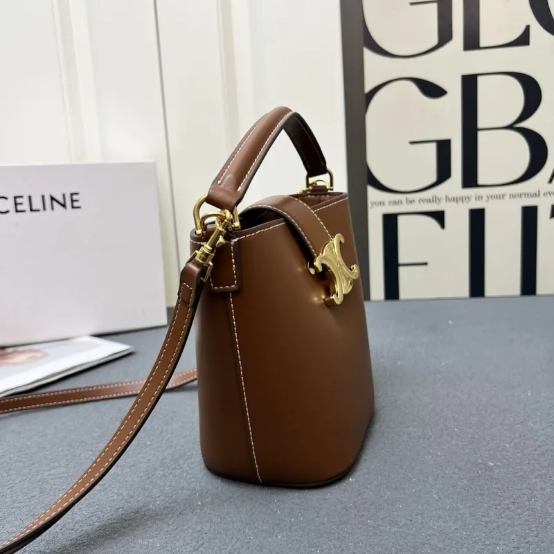 Celine Brown Leather Bucket Bag 6645SQ - Image 3