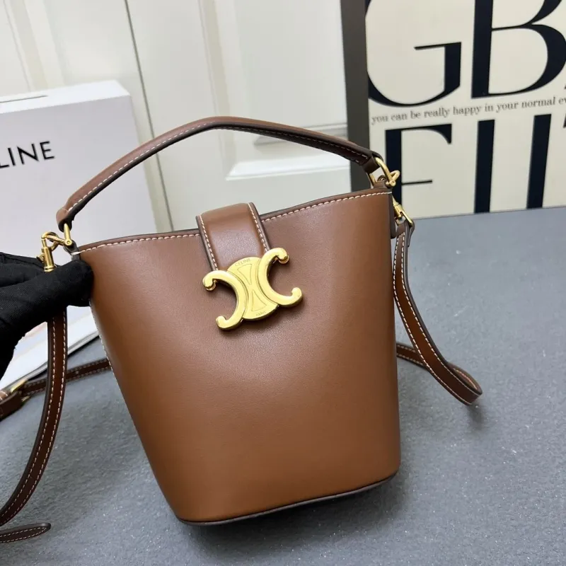 Celine Brown Leather Bucket Bag 6645SQ - Image 4