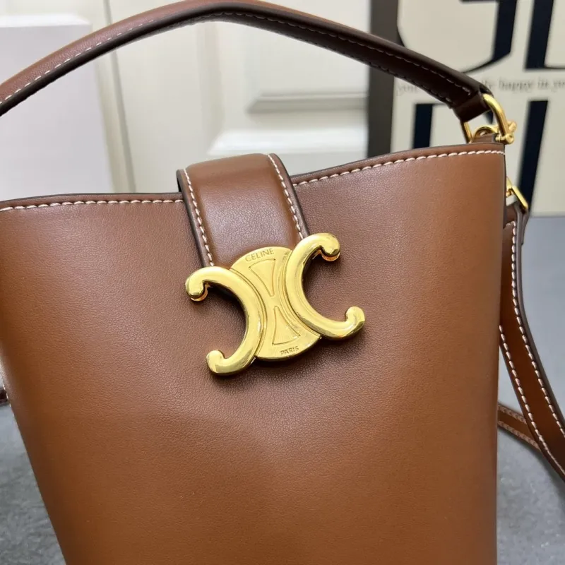 Celine Brown Leather Bucket Bag 6645SQ - Image 5