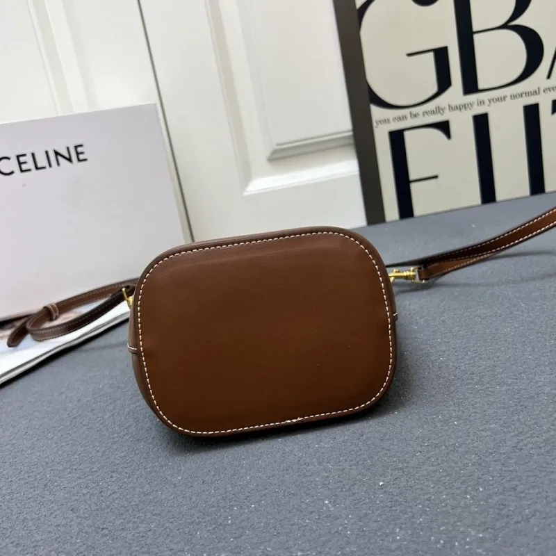Celine Brown Leather Bucket Bag 6645SQ - Image 7