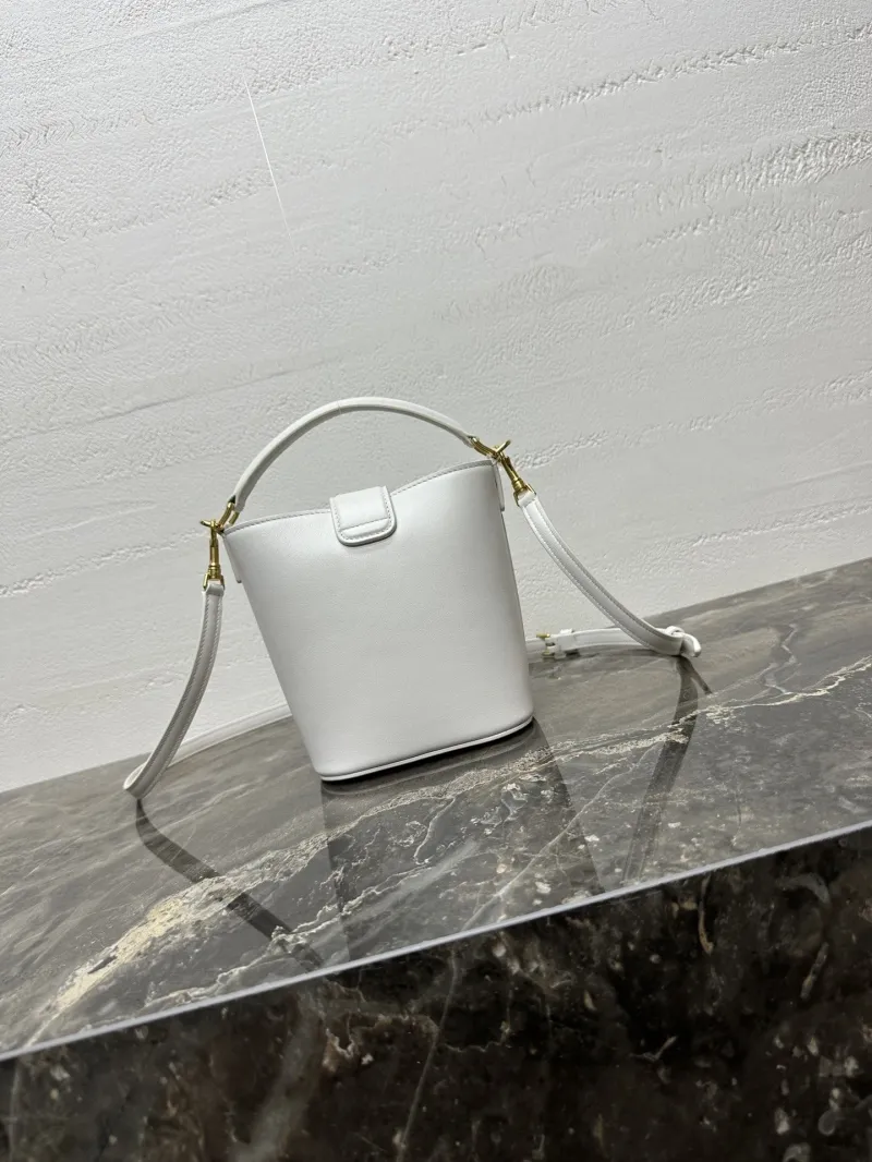 Celine White Leather Crossbody Bucket Bag - Image 4