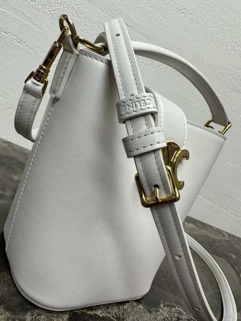 Celine White Leather Crossbody Bucket Bag - Image 6