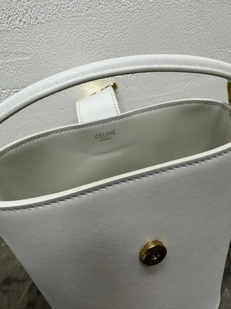Celine White Leather Crossbody Bucket Bag - Image 7