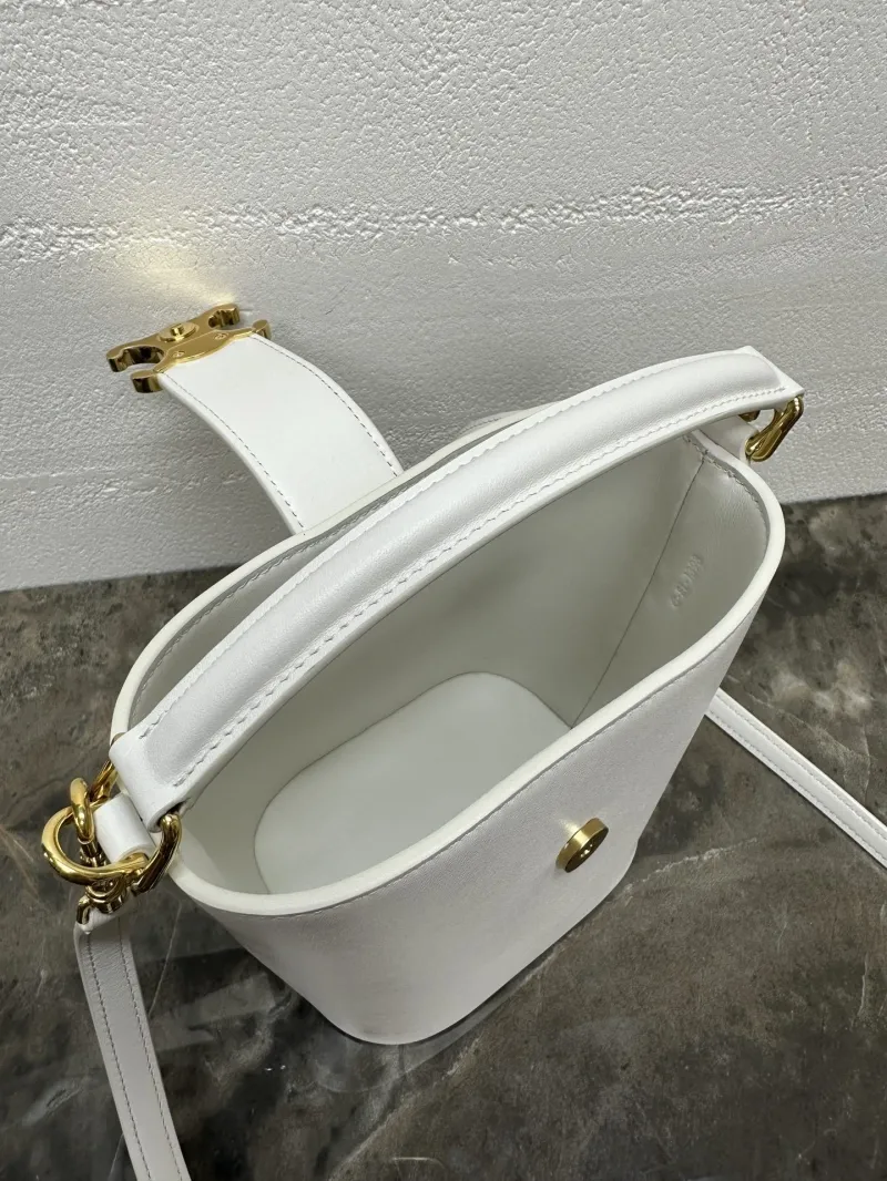 Celine White Leather Crossbody Bucket Bag - Image 9
