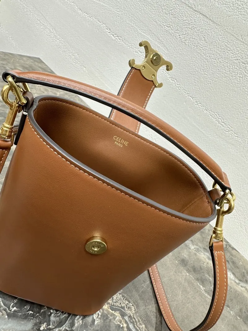 Celine Brown Leather Bucket Bag - Image 7