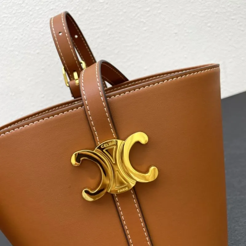Celine Brown Leather Bucket Bag 1165 Size 24*21 - Image 4