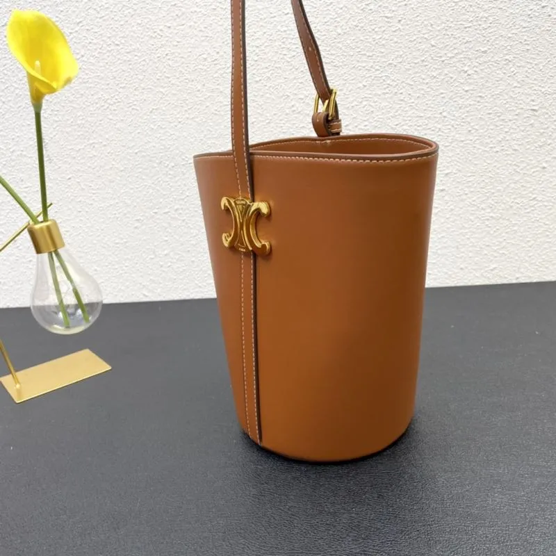 Celine Brown Leather Bucket Bag 1165 Size 24*21 - Image 6