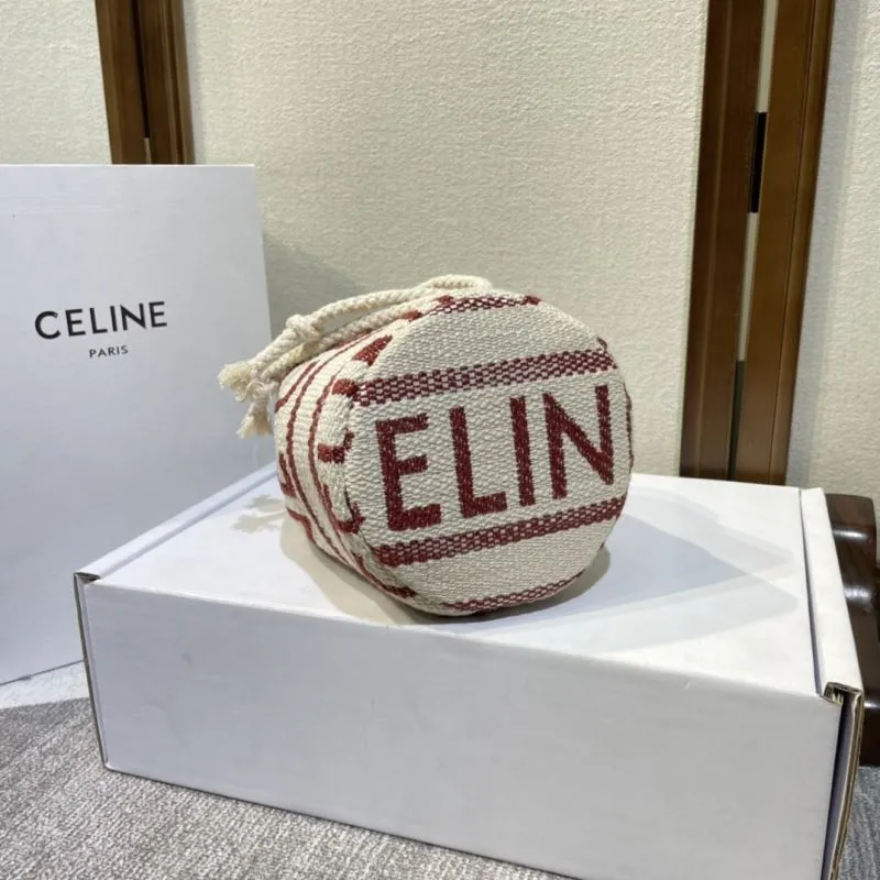 Celine Cream Red Striped Bucket Bag - Image 5