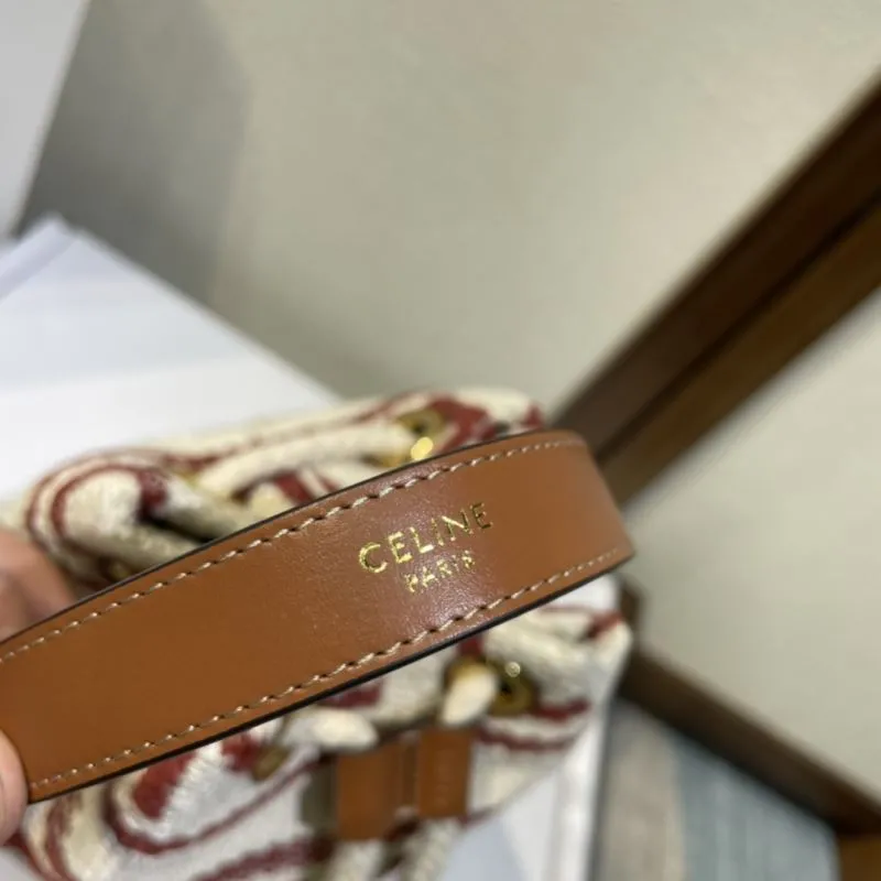 Celine Cream Red Striped Bucket Bag - Image 6