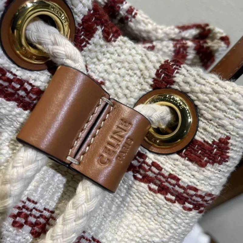 Celine Cream Red Striped Bucket Bag - Image 7