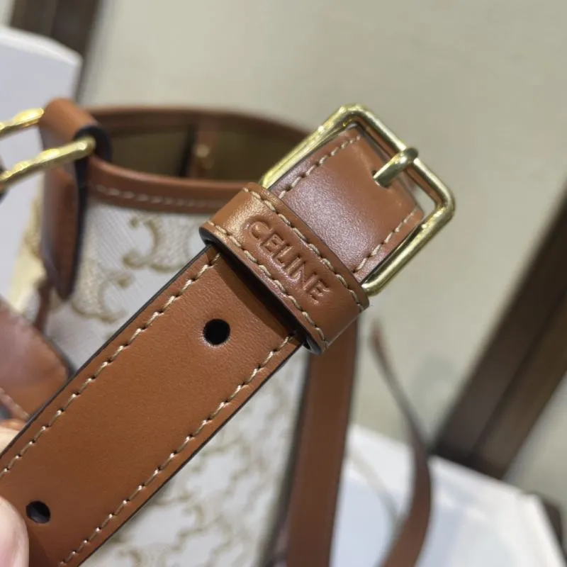 Celine Beige Brown Bucket Crossbody Bag - Image 6