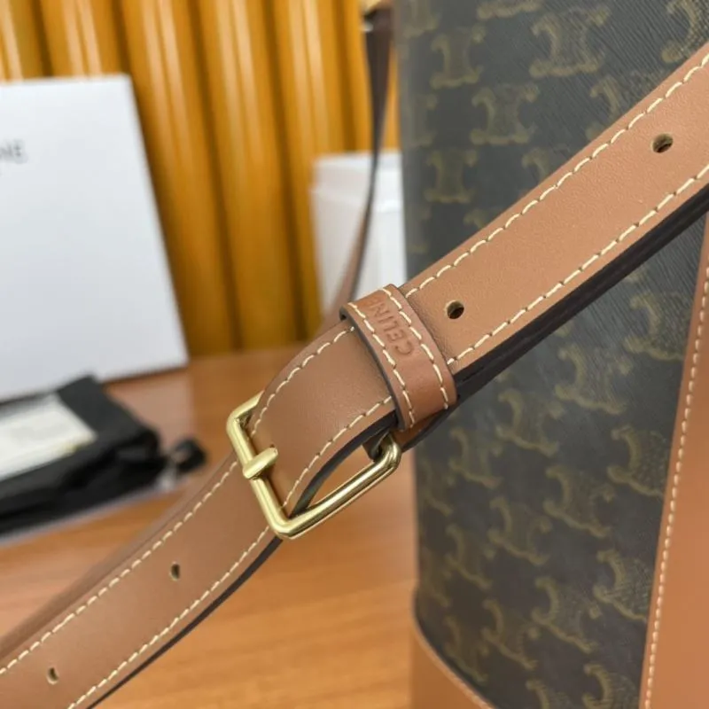 Celine Monogram Bucket Bag Brown Leather - Image 6
