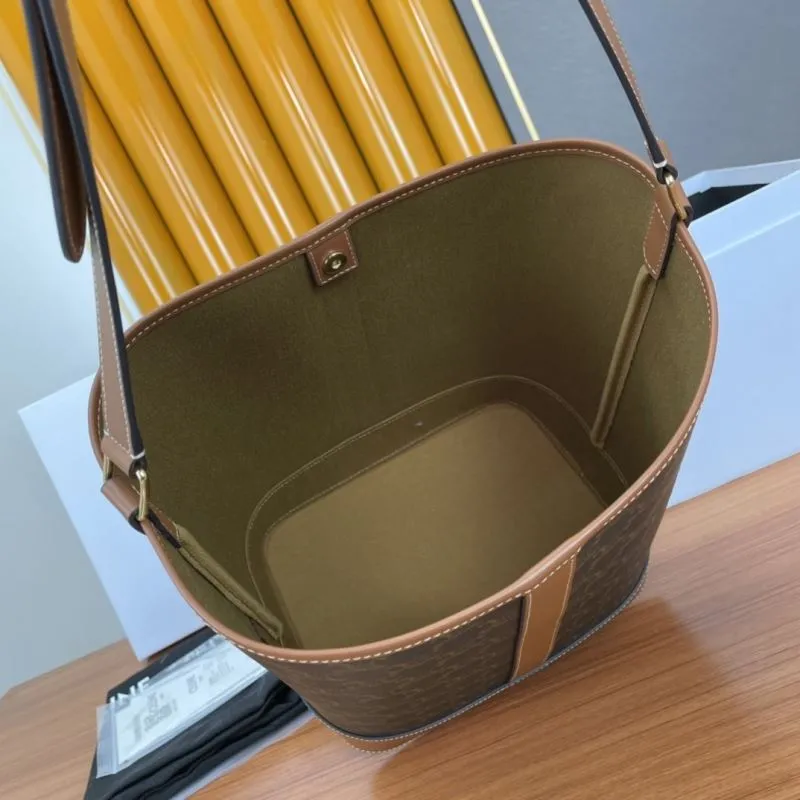 Celine Monogram Bucket Bag Brown Leather - Image 7