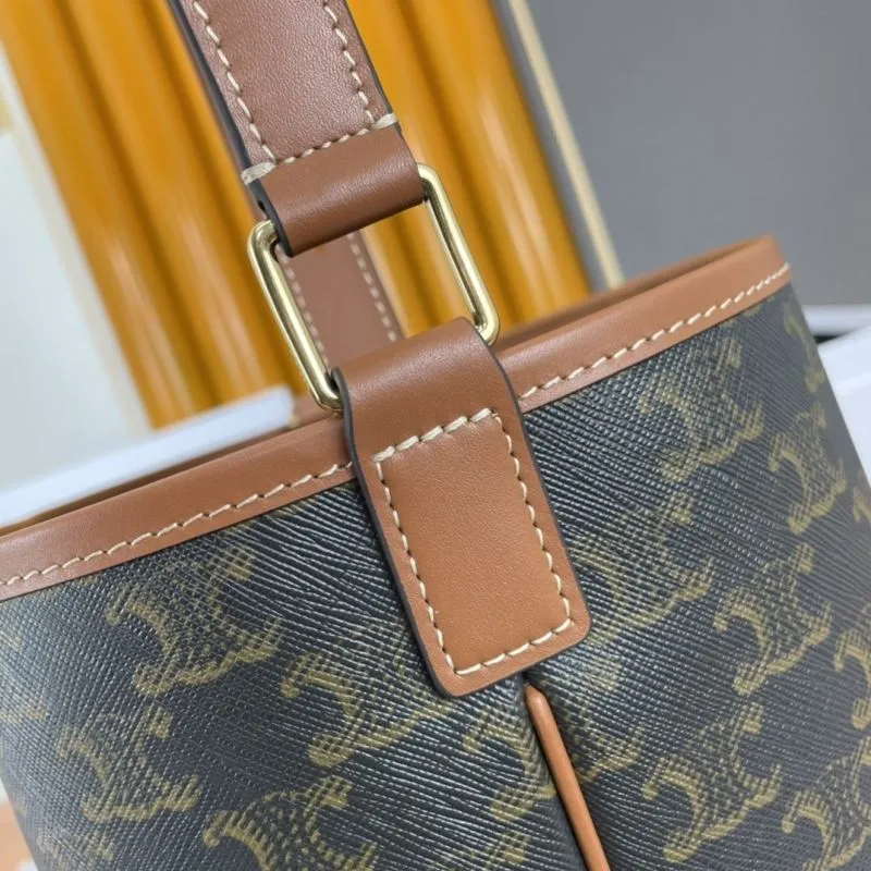 Celine Monogram Bucket Bag Brown Leather - Image 8