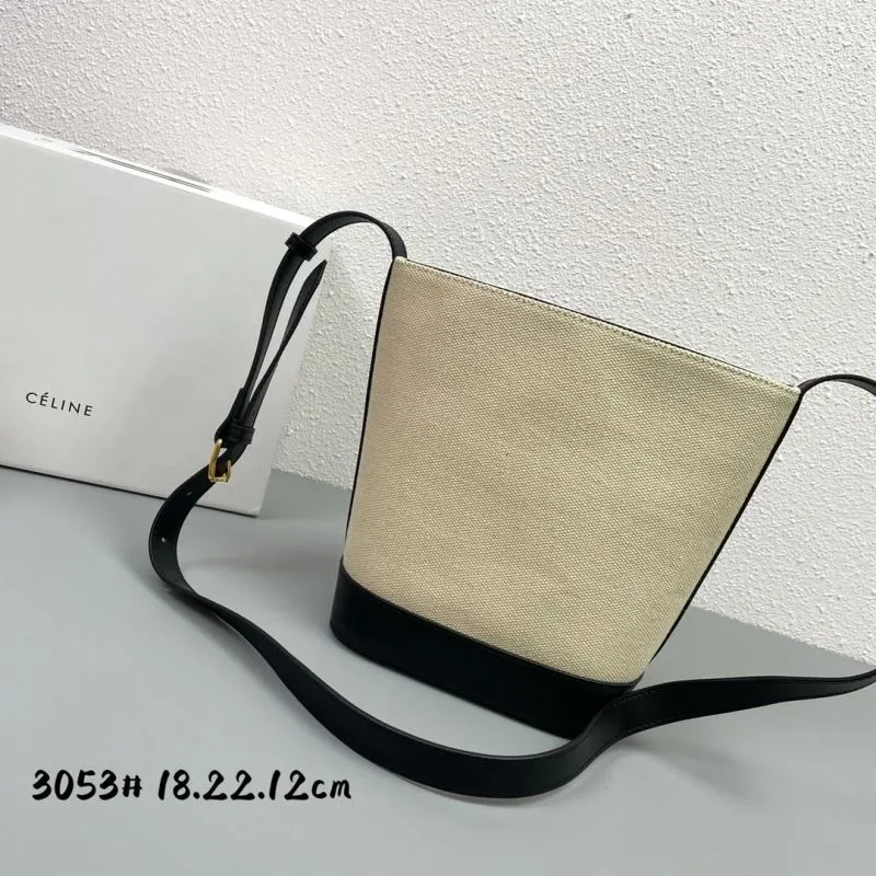Celine 3053 Beige Black Canvas Bucket Bag - Image 3