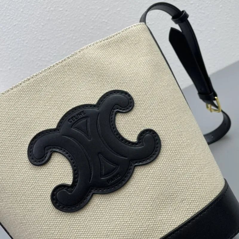 Celine 3053 Beige Black Canvas Bucket Bag - Image 4