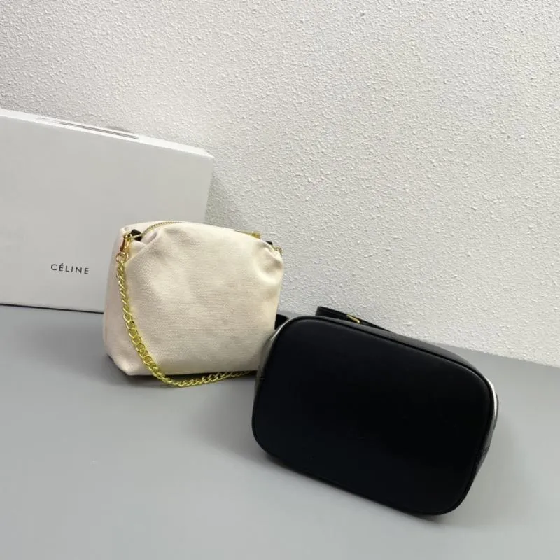 Celine 3053 Beige Black Canvas Bucket Bag - Image 7