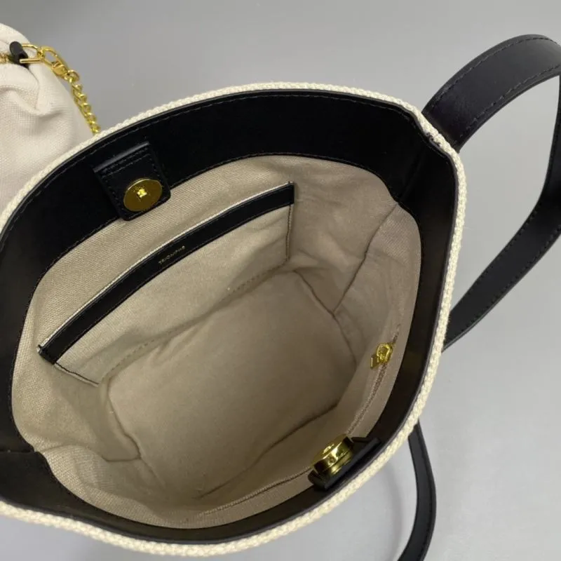 Celine 3053 Beige Black Canvas Bucket Bag - Image 8