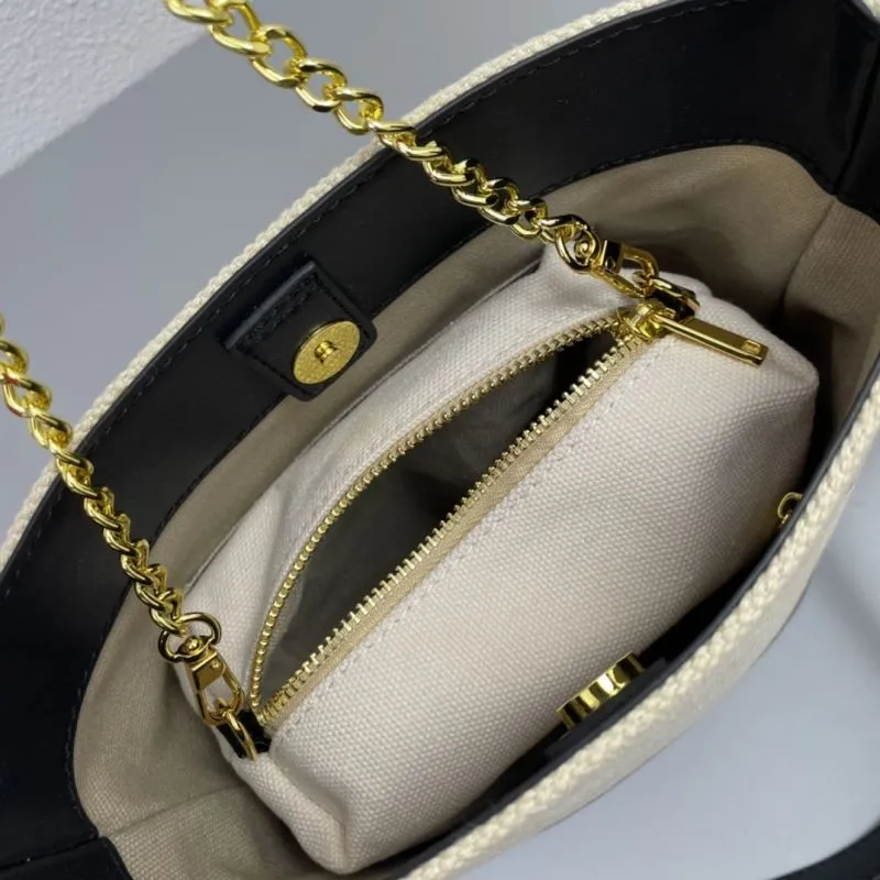 Celine 3053 Beige Black Canvas Bucket Bag - Image 9