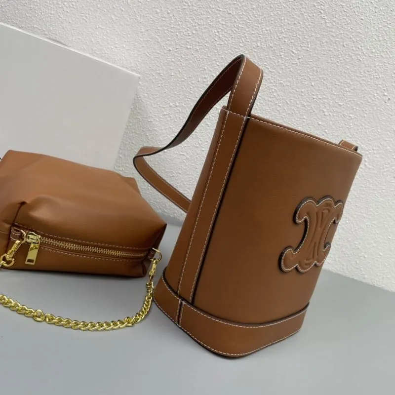 Celine Brown Bucket Bag Set Model 3053 - Image 5