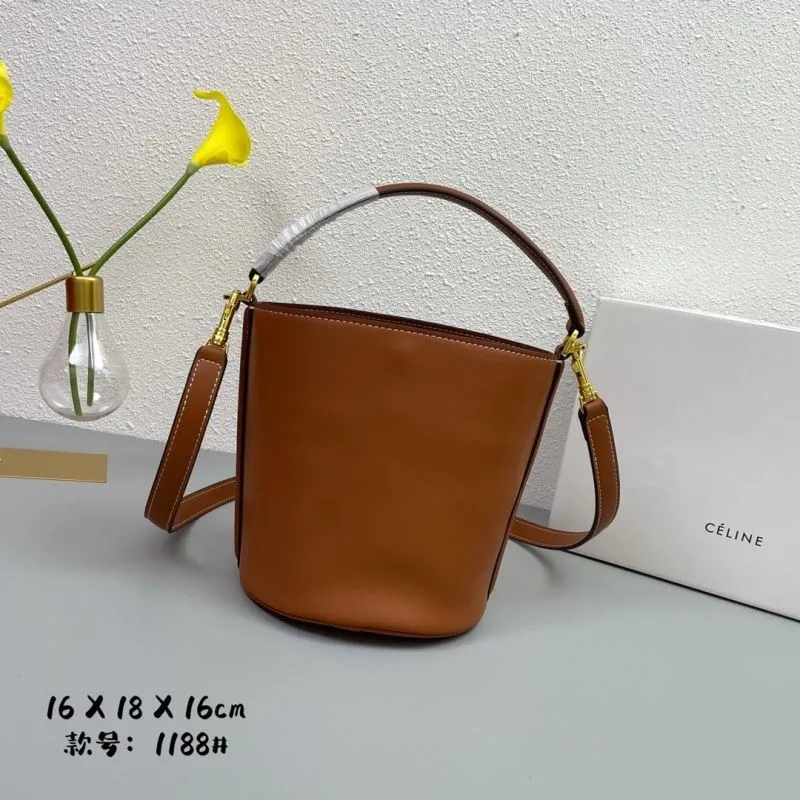 Celine Brown Leather Bucket Bag 1188 - Image 3