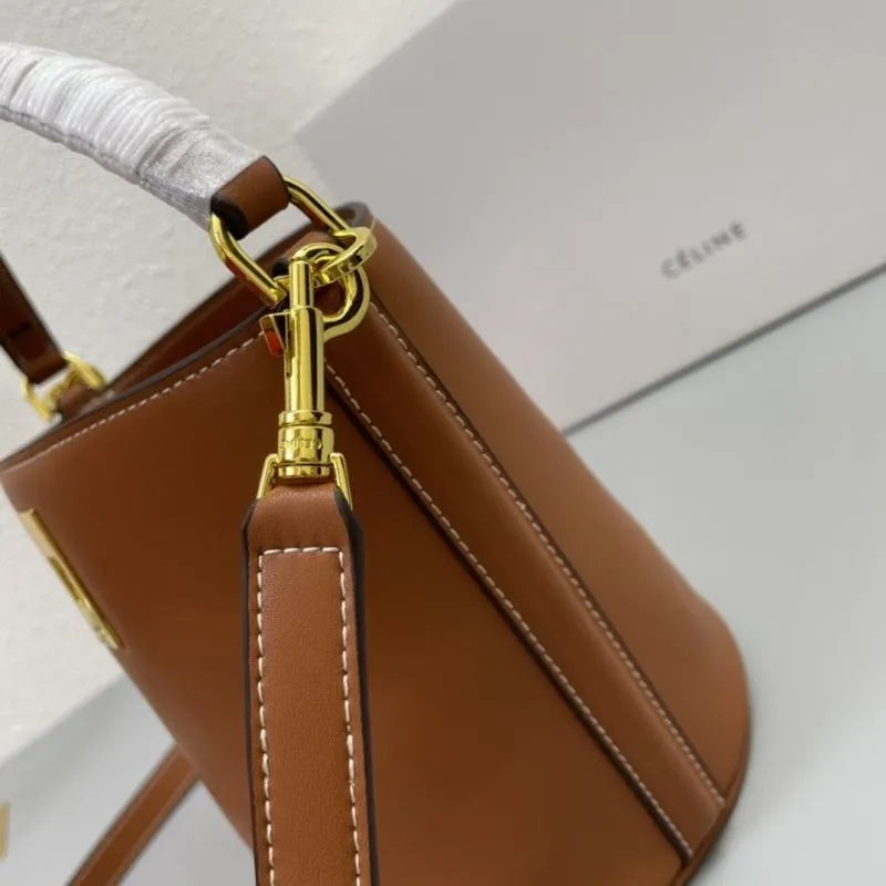 Celine Brown Leather Bucket Bag 1188 - Image 6