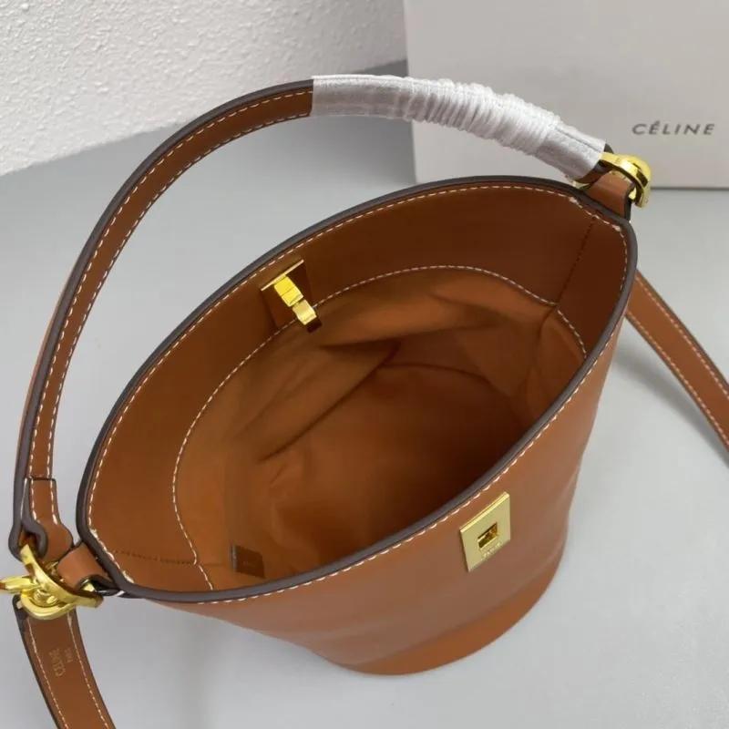 Celine Brown Leather Bucket Bag 1188 - Image 8
