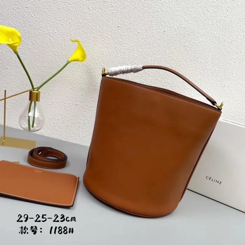 Celine Brown Leather Bucket Bag 1188 - Image 3