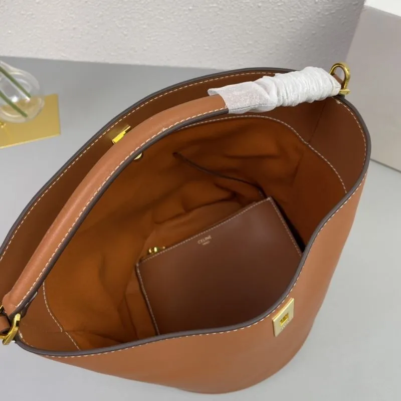 Celine Brown Leather Bucket Bag 1188 - Image 8