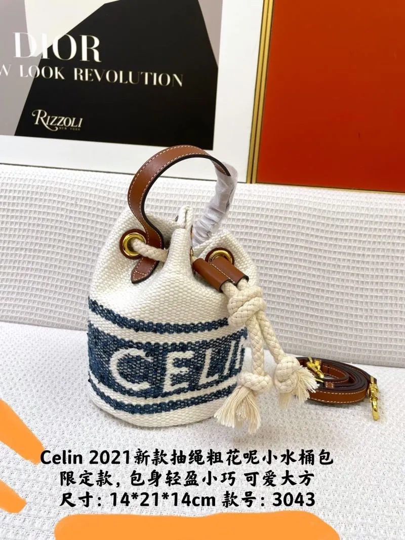 Alternative view of Celine White Blue Small Drawstring Bucket Bag 3043