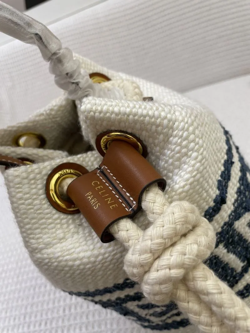 Celine White Blue Small Drawstring Bucket Bag 3043 - Image 4