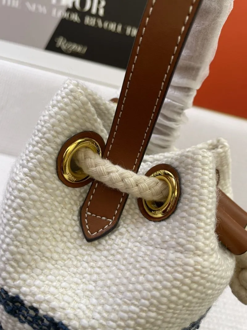 Celine White Blue Small Drawstring Bucket Bag 3043 - Image 5