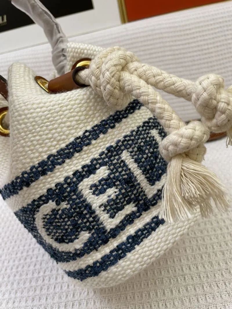 Celine White Blue Small Drawstring Bucket Bag 3043 - Image 6