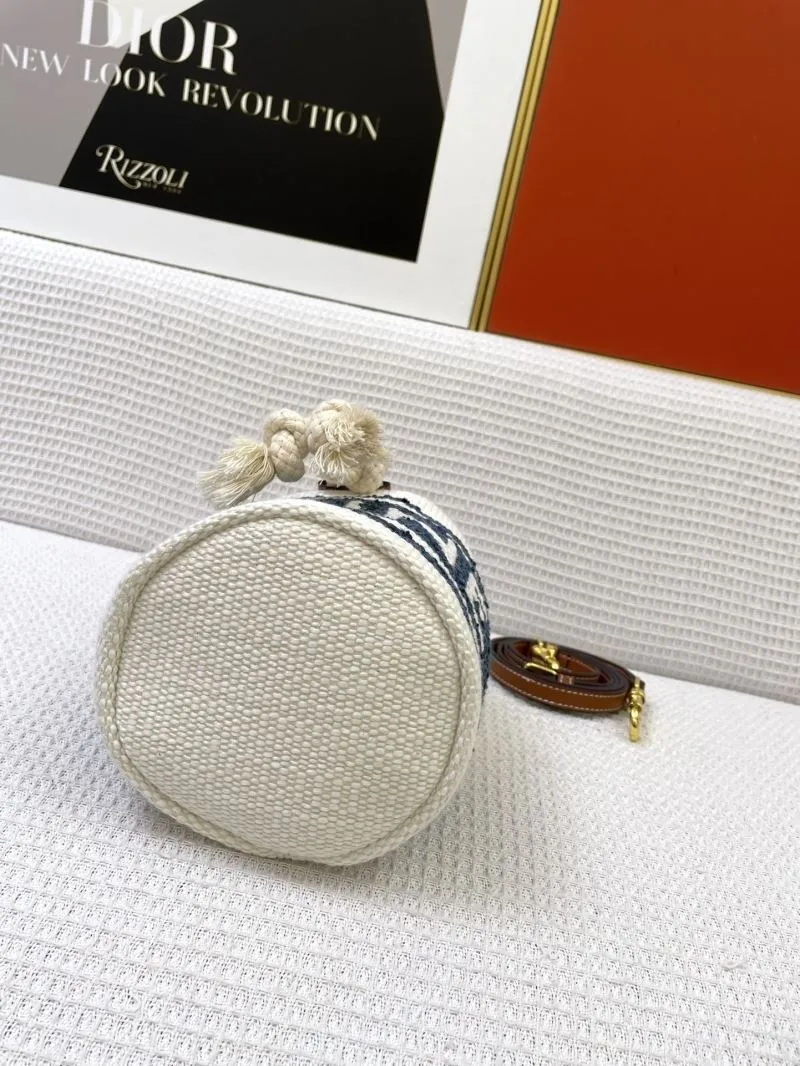 Celine White Blue Small Drawstring Bucket Bag 3043 - Image 7
