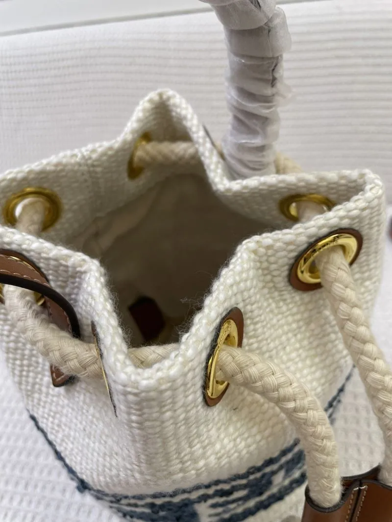 Celine White Blue Small Drawstring Bucket Bag 3043 - Image 8